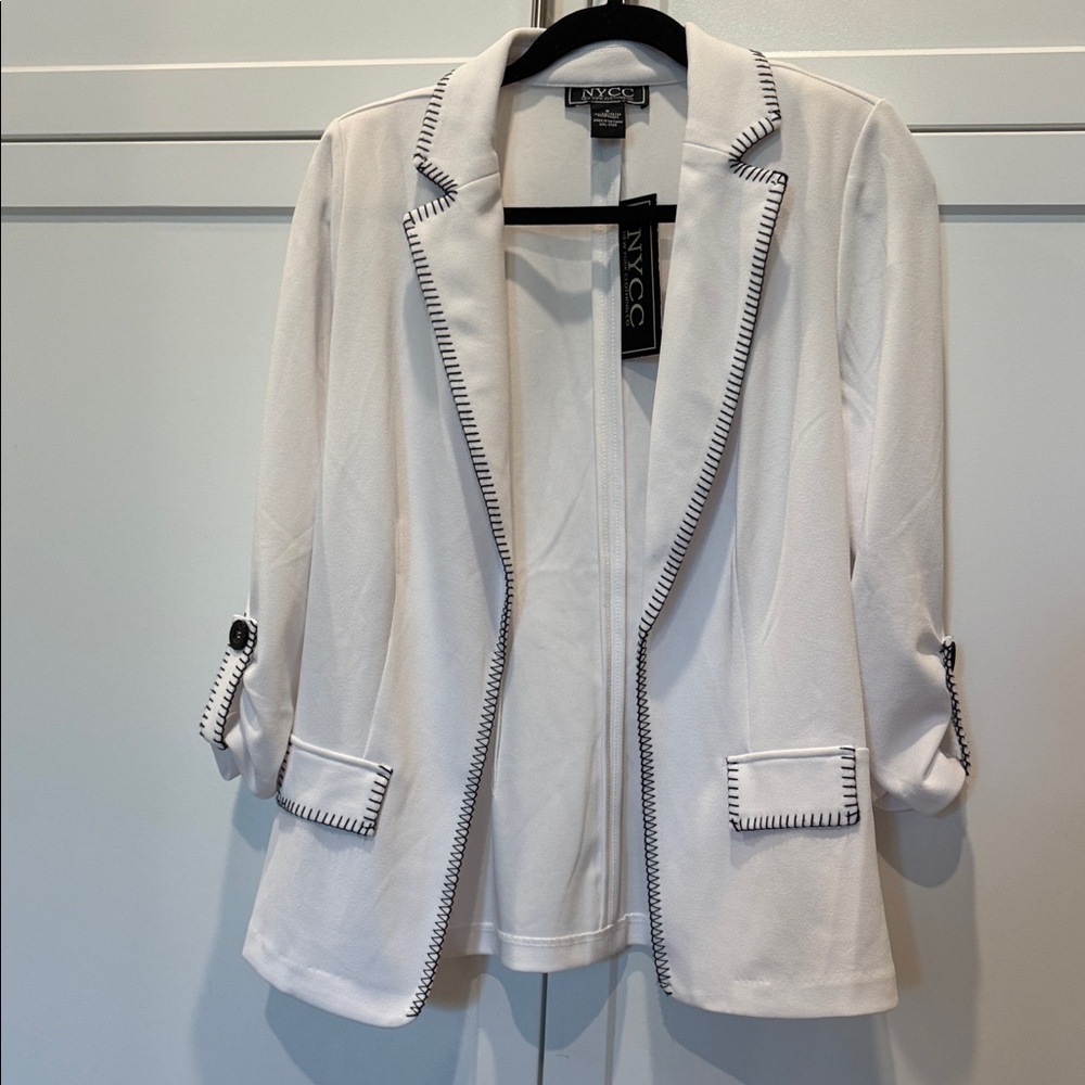 New York & Company White Blazer with Black Trim
